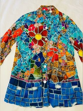 Colorful Mosaic Floral Button-Up Shirt